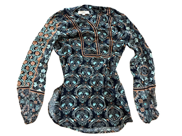 LOFT Tops - LOFT Blouse XS Paisley Long Sleeve V-Neck Blue Multi